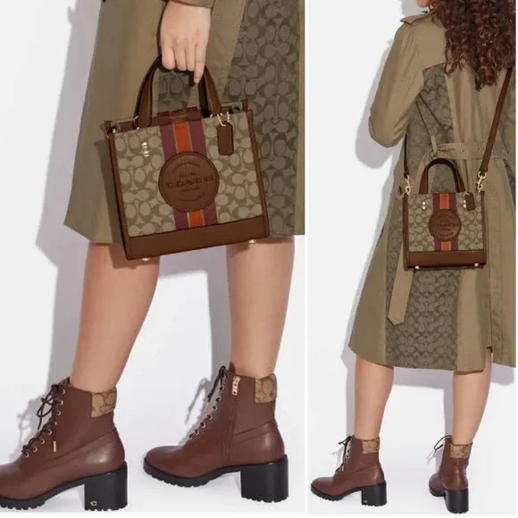 Coach Dempsey Tote 22 In Signature Jacquard With Stripe And Patch - Picture 2 of 16